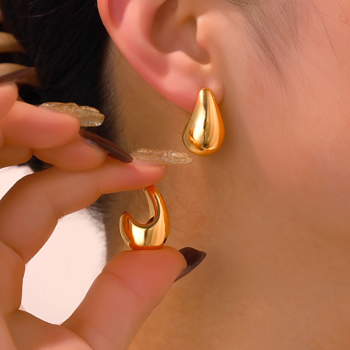 12pcs Stainless Steel Hoop Earrings Set Non Allergenic Teardrop Sphere Studs